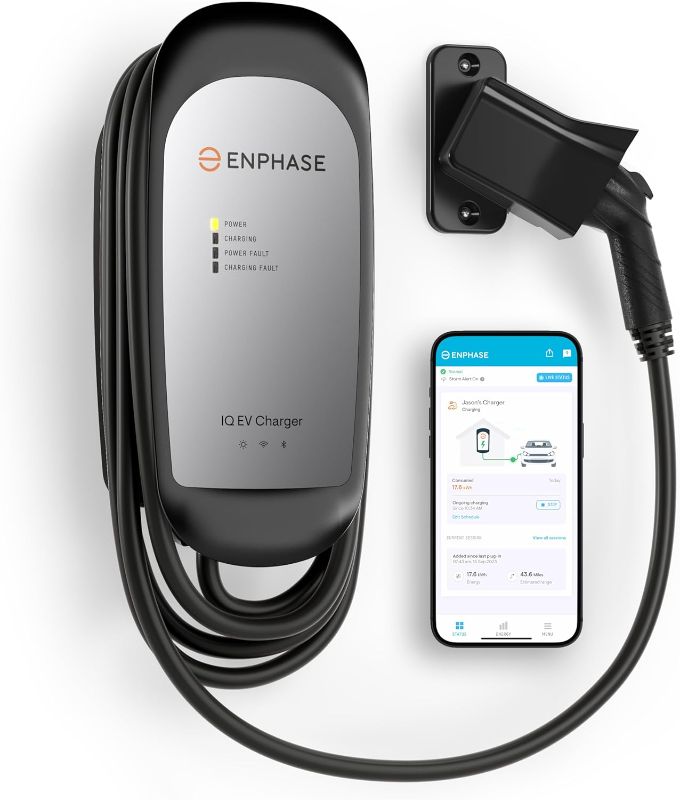 Photo 1 of Enphase Smart Level 2 EV Charger with Wi-Fi, Safety Certified, 40 Amp, 240v, NEMA 14-50 Plug, Ruggedized 25ft Cable & J1772 Connector, IQ 50 Home Electric Car Charging Station