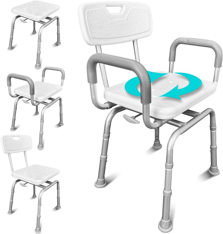 Photo 1 of 360° Swivel Shower Chair for Inside Shower, Medical Bath Seat with Arms and Back, Adjustable Height Rotating Stool for Bathtubs, Supports up to 400LBS