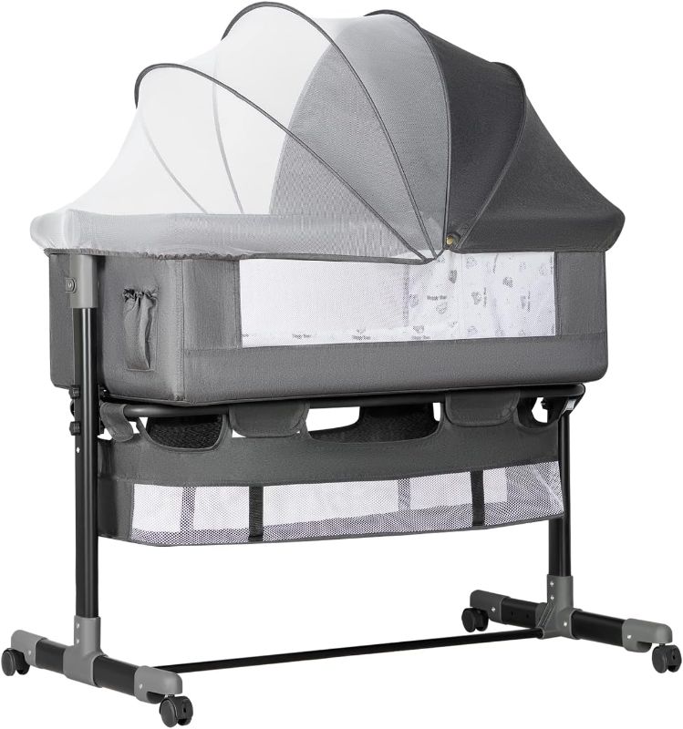 Photo 1 of Baby Bassinet, Baby Basinet Bedside Sleeper, Easy to Fold Portable Crib Side Bassinet 2023new Style Girl/boy bassinets (Dark Gray)