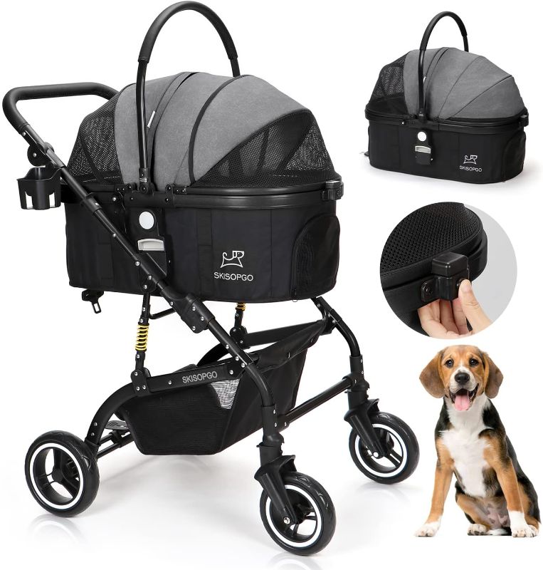 Photo 1 of 
SKISOPGO 3-in-1 Pet Strollers for Small Medium Dogs Cat with Detachable Carrier Foldable Travel Pet Gear Stroller (Black & Gray)