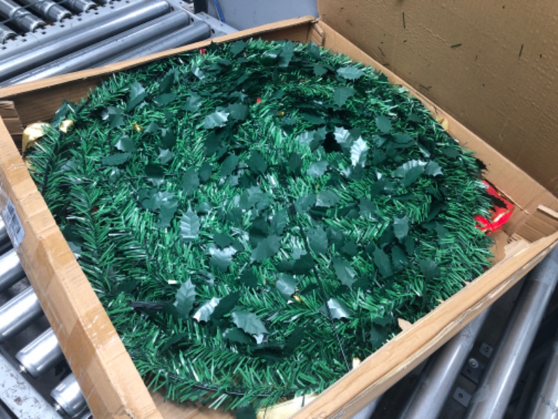 Photo 1 of 6 Ft Prelit Full Christmas Tree Decor Pop up Xmas Tree 200 Warm Lights,24 Ornaments,Red&Gold Ribbon,15 Flowers,19 Bows,UL Plug Powered,Fire-Resistant Collapsible Outdoor Indoor Holiday Party Decor