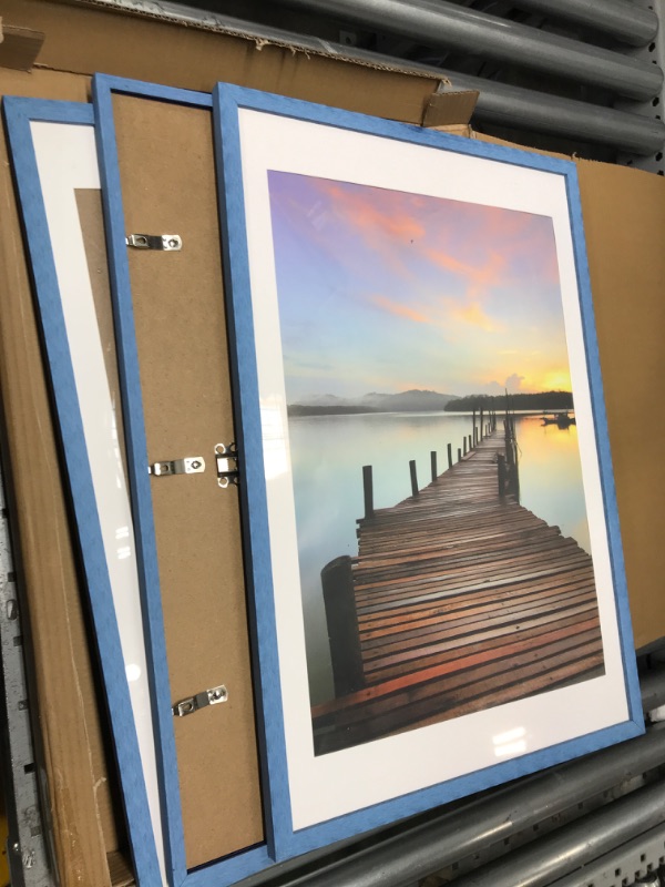 Photo 2 of **SEE NOTES** Sindcom 16x24 Poster Frame 3 Pack, Picture Frames with Detachable Mat for 14x20 Prints, Horizontal and Vertical Hanging Hooks for Wall Mounting, Blue Photo Frame for Gallery Home Décor Blue 16x24