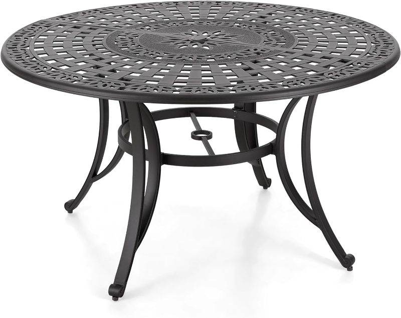 Photo 1 of PATIO-IN 31" Round Patio Dining Table with Umbrella Hole, Cast Aluminum Bistro Table Outdoor Side Table for Backyard, Garden, Patio, Porch