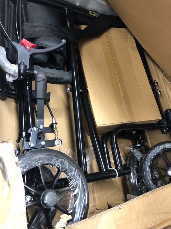 Photo 2 of MoNiBloom Wheelchairs for Adults 16 inch Seat Folding Compact Transport Chair with Loop-Lock Handbrakes and Back Folds Down Foldable Lightweight Wheel Chair for Storage, 250 lbs Capacity, Black Black 16" Wide Seat