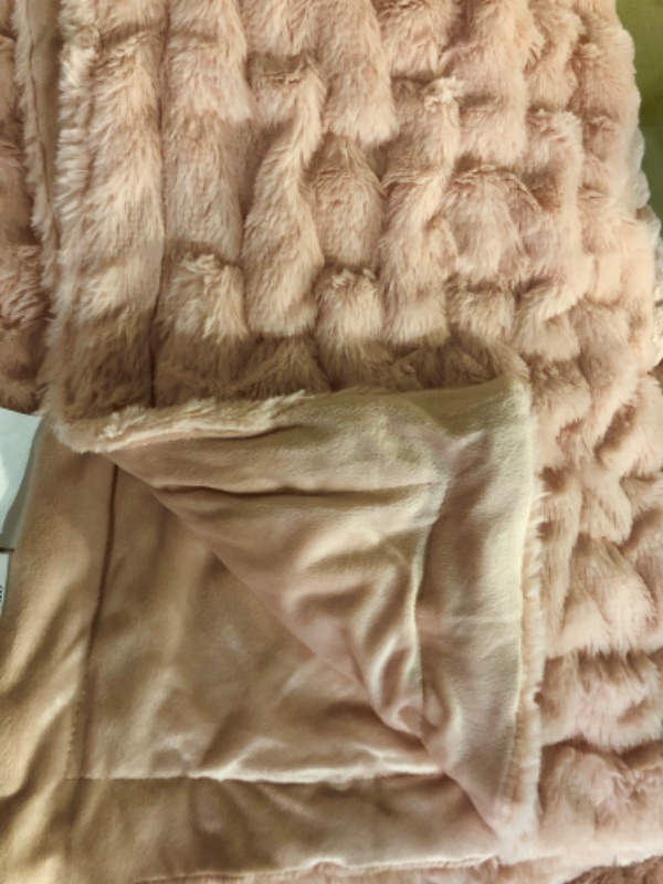 Photo 1 of Madison Park Ruched Luxury Throw Premium Soft Cozy Brushed Long Faux Fur, 50"x60", BLUSH/PINK