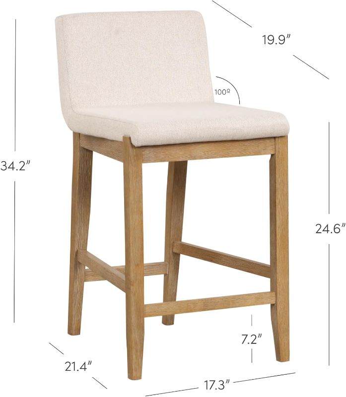 Photo 3 of (READ FULL POST) Nathan James Gracie Modern Bar Stool with Back, Cushioned Bar Height Stool with Natural Flax Upholstery and Brushed Wooden Legs, Natural Flax/Brown Natural Flax/Light Brown - Gracie 29" Barstool 1