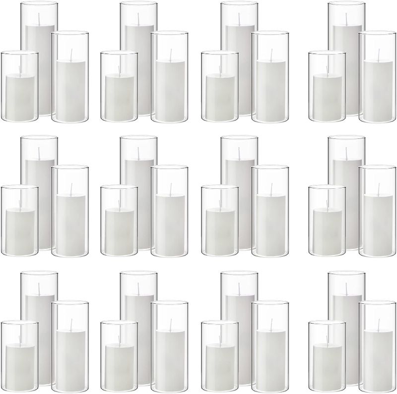 Photo 1 of ***Parts Only***Shihanee Set of 36 White Pillar Candles and Glass Cylinder Vases Clear Cylinder Candle Holders for Slim Pillar Candles Wedding Centerpieces