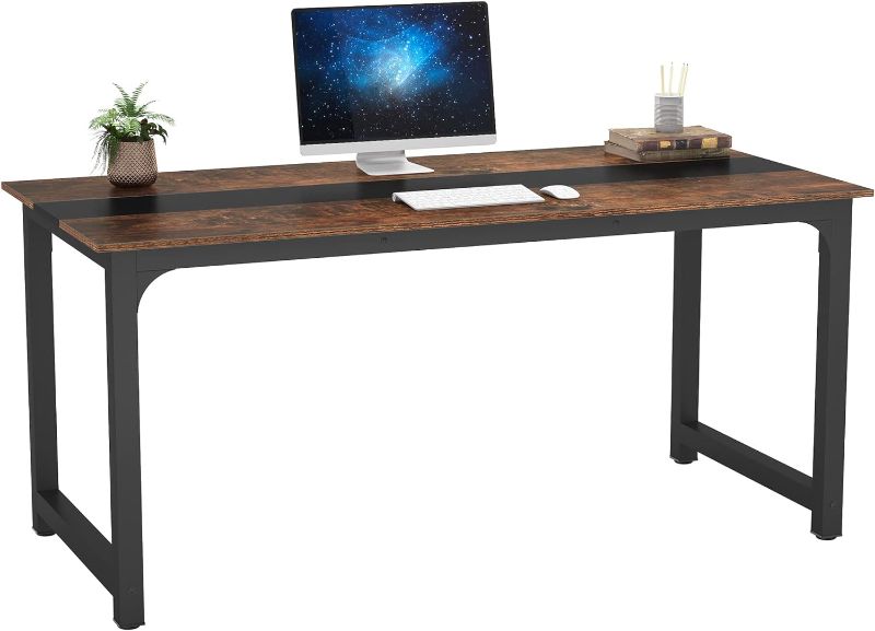 Photo 1 of Tribesigns Modern Computer Desk, 70.8 x 31.5 inch Large Office Desk Computer Table Study Writing Desk Workstation for Home Office, Rustic/Black