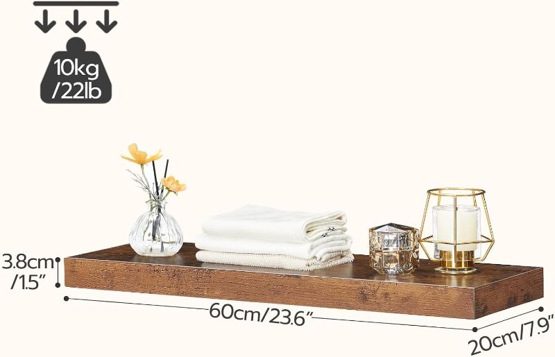 Photo 3 of (READ NOTES) HOOBRO Floating Shelves, Wall Shelf Set of 2, 23.6 Inch Hanging Shelf with Invisible Brackets, for Wall, Bathroom, Bedroom, Toilet, Kitchen, Office, Living Room Decor, Rustic Brown BF60BJ01
