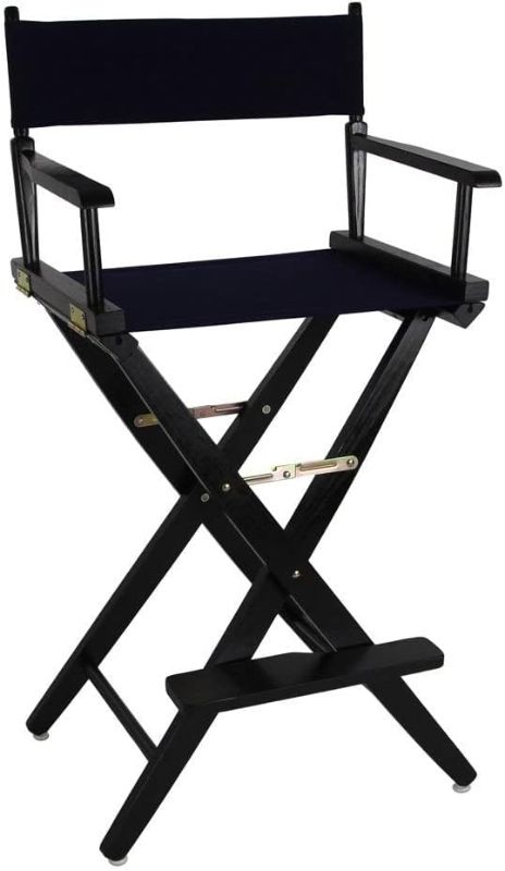 Photo 1 of **missing hardware** American Trails Extra-Wide Premium 30" Director's Chair Black Frame with Navy Canvas, Bar Height