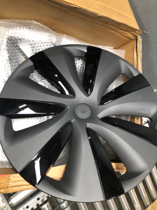 Photo 1 of BASENOR Tesla Model Y Hubcaps 19 Inch Wheel Cover OEM Rim Protectors Replacement Cover Matte Black Hubcaps Exterior Accessories Set of 4 Model Y 19'' Storm Dual-tone Edition