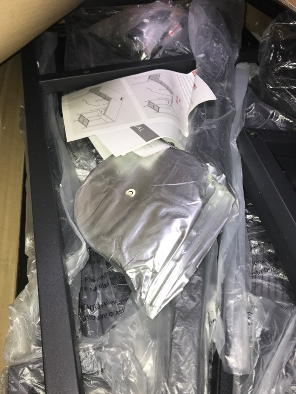 Photo 1 of SUPERJARE L Shaped Desk with Power Outlets & LED Lights, Reversible Computer Desk with Storage Shelves & Fabric Drawer, Corner Desk, Home Office Desk, Black Black With Led Lights