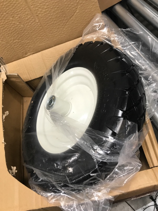 Photo 2 of BAIVE BW 16" 4.80/4.00-8 Flat Free Solid Polyurethane Tire and Wheel, 1 Pc PU Airless Tires with 5/8" Ball Bearings 6" Iron Hub for Wheelbarrow/Hand Truck/Tool Cart/Garden Carts, 330 Lb Load 4.80/4.00-8/4.4 lbs/1