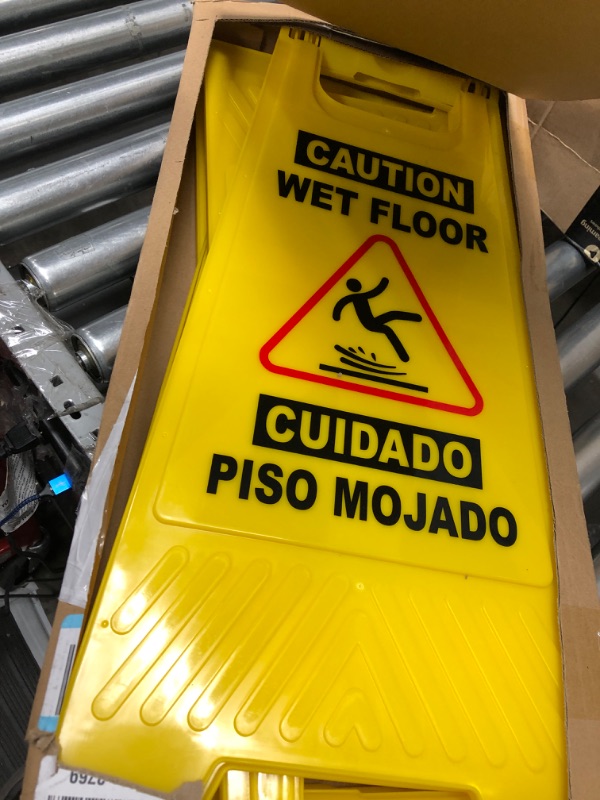 Photo 2 of XPCARE 4-Pack Caution Wet Floor Sign,Bilingual Warning Signs,2-Sided Fold-Out,A Frame Safety Wet Floor Signs Commercial,24 Inches,Yellow