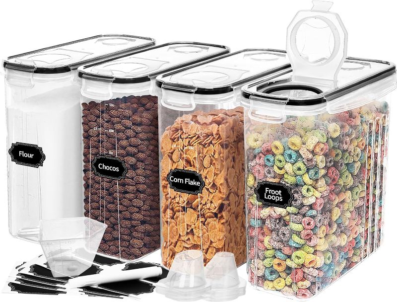 Photo 1 of 4PCS Cereal Containers Storage [4L/135.2 oz], Airtight Food Storage Containers with Pour Spout for Kitchen & Pantry Organization Storage, Plastic...