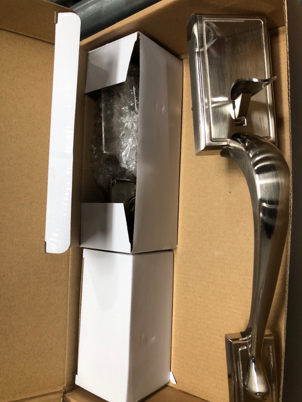 Photo 1 of 2pack Kwikset Prague Front Door Handle No Lock, Entry Handleset Exterior with Interior Door Knob, Non-Locking, Satin Nickel, Deadbolt Not Included, with Microban Protection