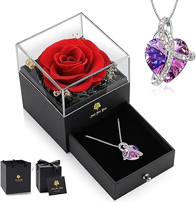 Photo 1 of S SIVERY Women Gifts Ideas for Christmas, Preserved Forever Real Rose Gift with Necklace, Love Gifts with Jewelry for Her Girlfriend Wife Mother Day Birthday Valentines Anniversary Wedding
