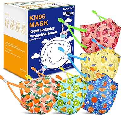 Photo 1 of RANTO Kids Masks, 50pcs 5 Ply Mask for Children with Adjustable Earloop, Multicolor Print Mask with Soft Sponge Nose Bridge
