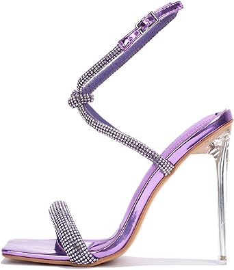 Photo 1 of Cape Robbin Lexington Clear High Heels for Women Sexy - Stiletto Heels for Women - Womens High Heels with Open Square Toe - Ankle Strap Heels with Rhinestones size 8.5
