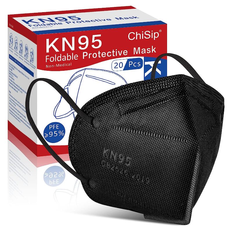 Photo 1 of ChiSip KN95 Face Mask 20 Pcs, 5-Ply Cup Dust Safety Masks, Breathable Protection Masks Against PM2.5 for Men & Women, Black