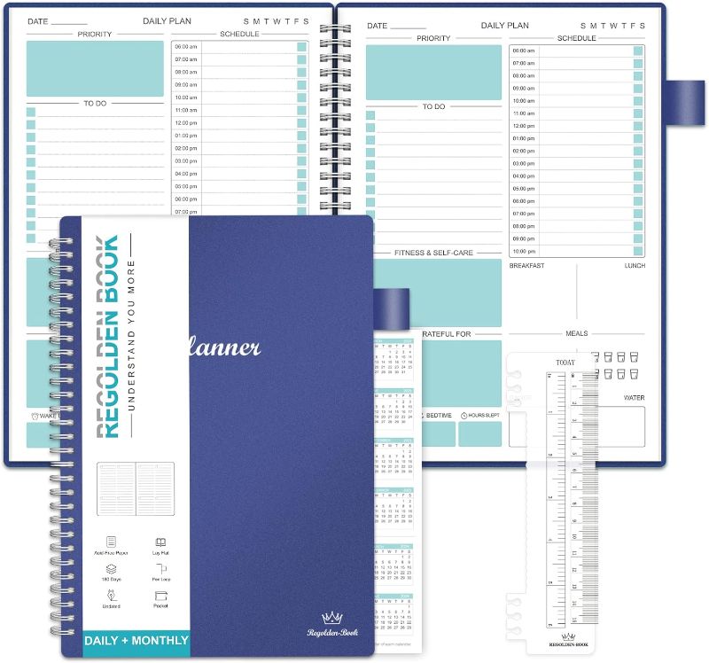 Photo 1 of SET OF 2 Daily Planner Undated, Daily Schedule Planner Regolden-Book To Do List Notebook, Academic Planner Weekly Monthly Yearly Planner,6 Monthly 180 Days Productivity Journal and Agenda Organizers for Man & Women (7" x 10")
