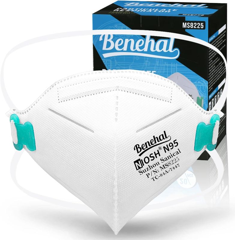 Photo 1 of Benehal NIOSH Approved N95 Mask Particulate Respirators, Pack of 50 N95 Face Masks, Individually Wrapped, White
