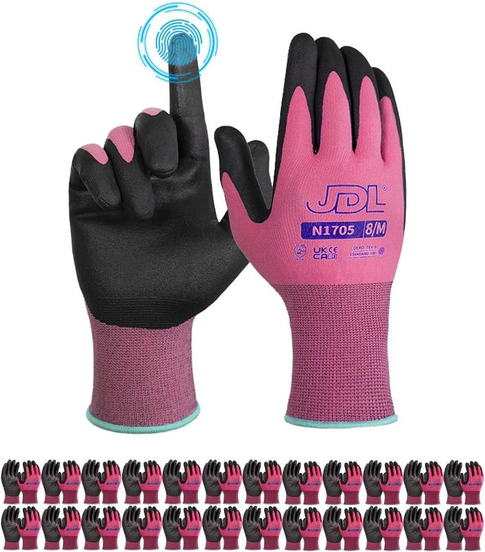 Photo 1 of JDL Work Gloves Women men Microfoam Nitrile Coated Gloves 6/12/24 Pairs, Seamless Knit Grip Touchscreen Gardening Gloves
