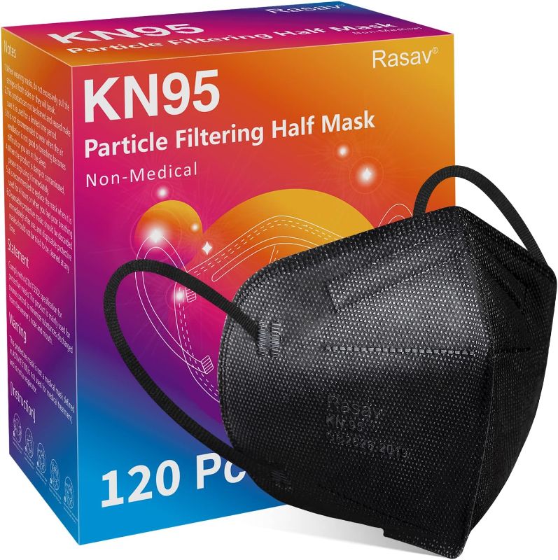 Photo 1 of Rasav KN95 Face Mask 120 PCs,5 Layers Cup Dust Safety KN95 Masks, Protection Masks with Elastic Ear Loops for Women, Men?Black?
