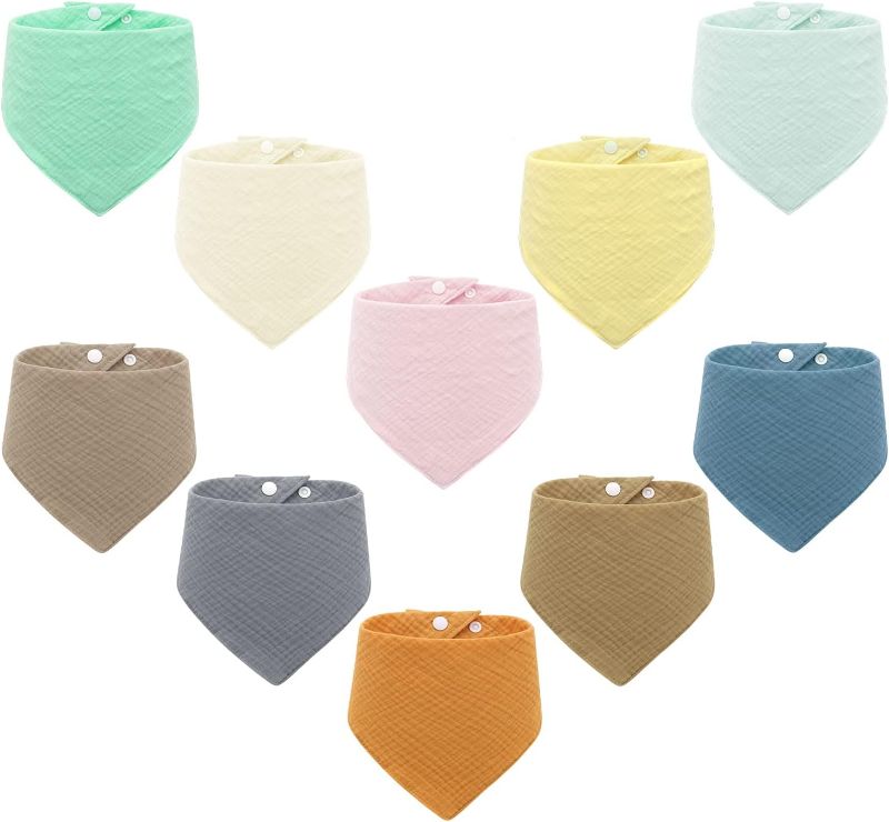 Photo 1 of AIXMEET 10 Pack Baby Bibs, Baby Drool Bibs, 100% Cotton for Unisex Boys Girls, 10 Solid Colors Set for Teething and Drooling Multicolor Set of 2