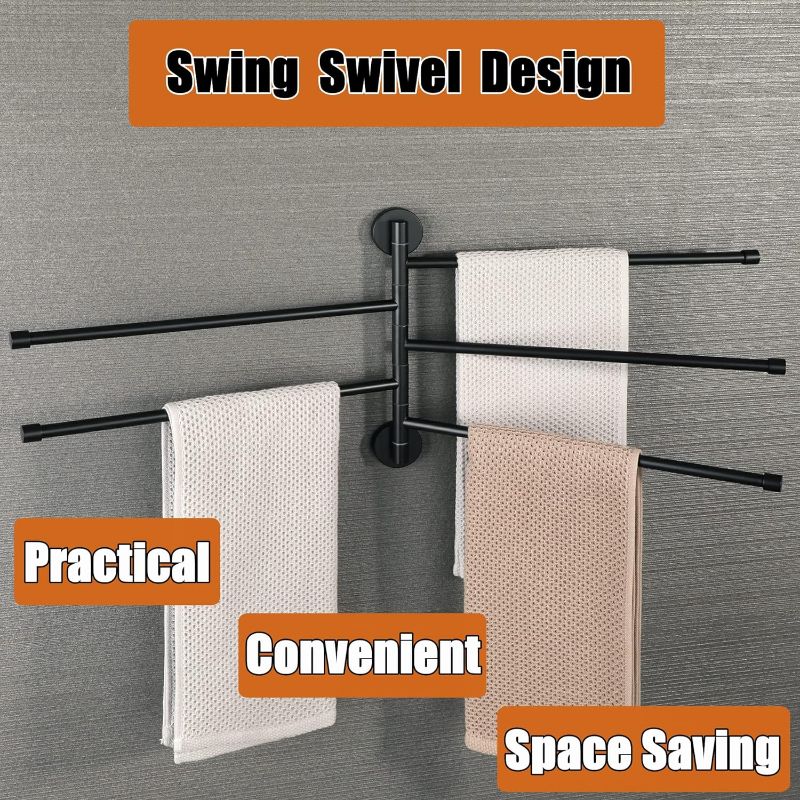 Photo 1 of Alise Swivel Towel Rack,Folding 6 Arms Hand Towel Bars Towel Hanger for Bathroom,Wall Mount Drying Racks for Laundry,SUS304 Stainless Steel Swing Out Towel Holder Storage Space Saving,Matte Black
