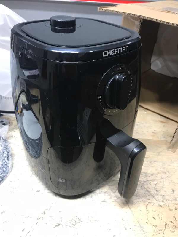 Photo 2 of **MAKE LOUD NOISE WHEN POWERED ON*
Chefman TurboFry 2-Quart Air Fryer, Dishwasher Safe Basket & Tray, Use Little to No Oil For Healthy Food, 60 Minute Timer, Fry Healthier Meals Fast, Heat And Power Indicator Light, Temp Control, Black 2 Quart Black