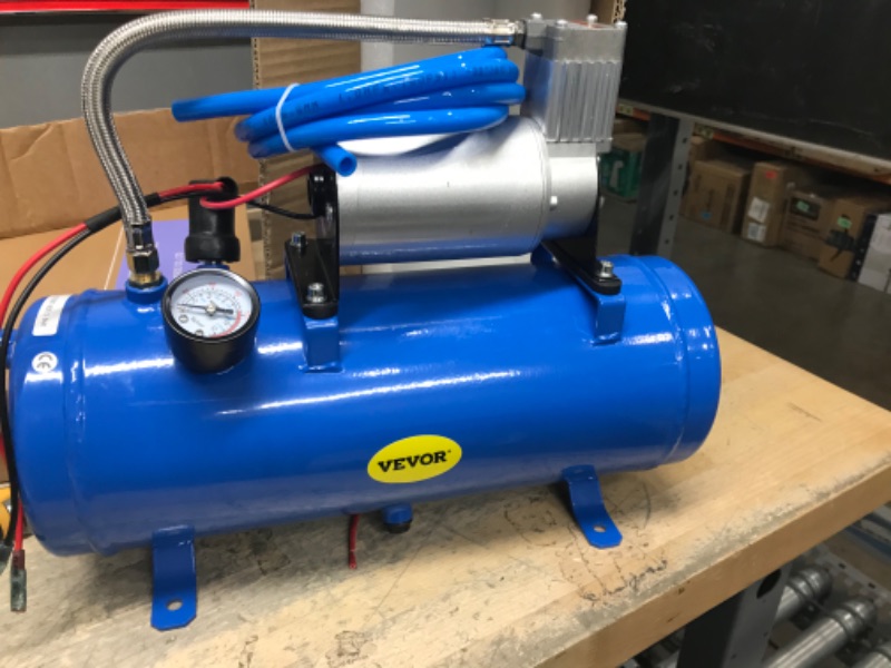 Photo 1 of 150PSI 12V Air Compressor with Tank 1.59 Gallon, 6L Air Tank Compressor Pump for Train Truck Air Train Horn Onboard Air Compressor Air Horn Tank, Blue
