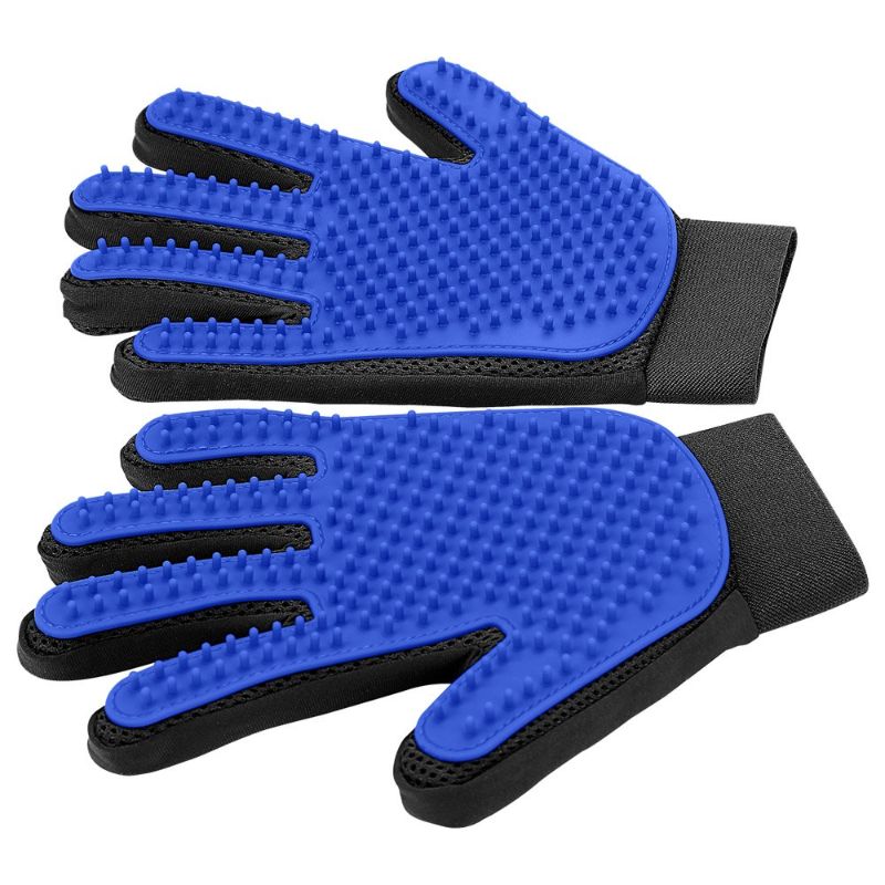 Photo 1 of  Pet Grooming Gloves - DELOMO Cat Brushes Gloves for Gentle Shedding - Efficient Pets Hair Remover Mittens - Dog Washing Gloves for Long and Short Hair Dogs & Cats & Horses - 1 Pair 1A Blue- 1 Pair One Size