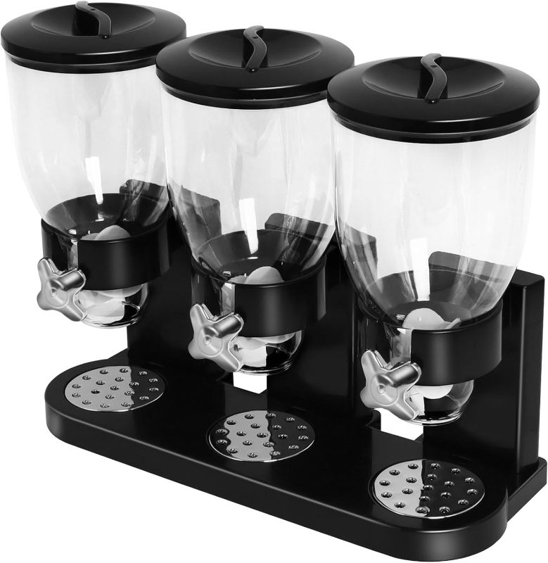 Photo 1 of ** ONE CONTAINER BROKEN**
Cereal Dispenser Countertop, Large Capacity Cereal Dispenser for Pantry, Triple Food Dispenser Cereal Containers Storage Dispenser for Candy Nut Grain Rice Snack Granola(Black)
