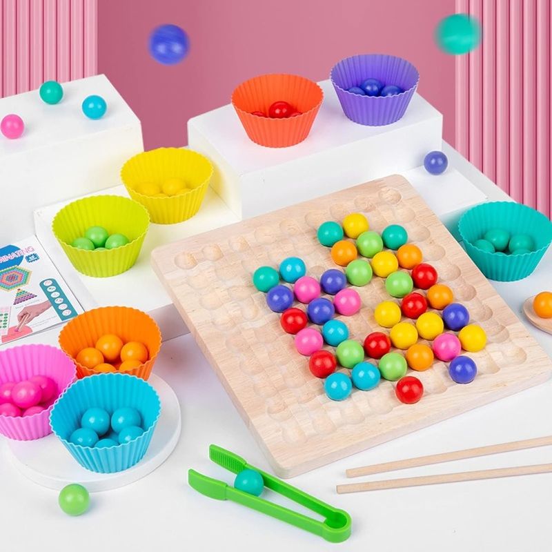 Photo 1 of AUTERCO Rainbow Wooden Peg Board Beads Game, Wooden Board Bead Game, Montessori Games for Toddlers Match Learning, Puzzle Color Sorting Stacking Counting Toy for Kids, Great Gift for Girls and Boys
