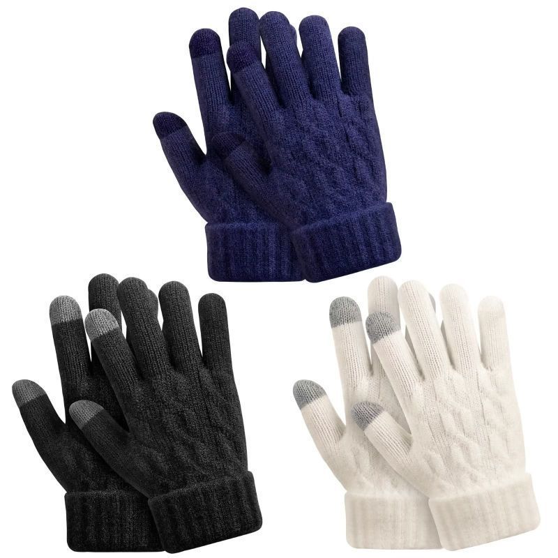 Photo 1 of PHODIL Kids Gloves Winter Warm Touchscreen Fingers 3 Pairs,Toddler Gloves Fleece Cold Weather,Boys Girls Gloves Children 3-8 Years Black, Navy ,White