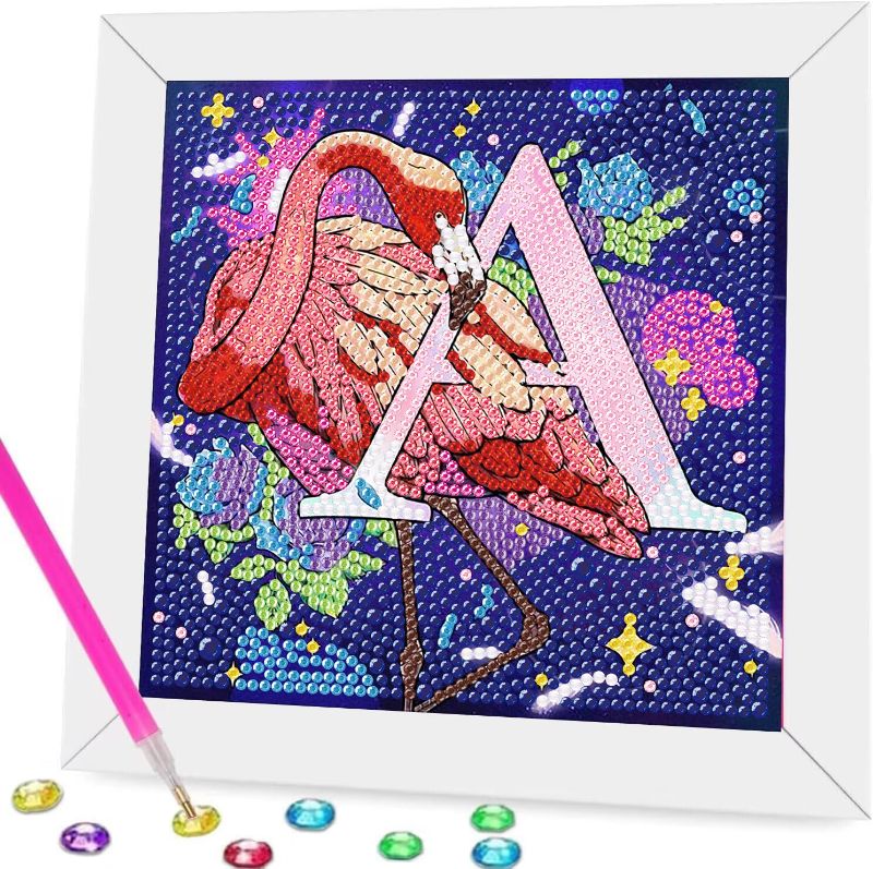 Photo 1 of **ACTUAL PHOTO DIFFERENT FROM STOCK PHOTO***
2 sets CAMOYAI Diamond Painting Kits for Kids with Wooden Frame, Diamond Art Kits Children Ages 6-8-10-12, 5D Crystal Diamonds Art Big Gem Full Drill Diamond Dots (6X6inch) (Flamingo) Flamingo-DX5278