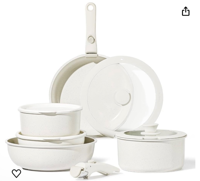 Photo 1 of 4.4 4.4 out of 5 stars 11,395
CAROTE 11pcs Pots and Pans Set, Nonstick Cookware Sets Detachable Handle, Induction RV Kitchen Set Removable Handle, Oven Safe, Cream White