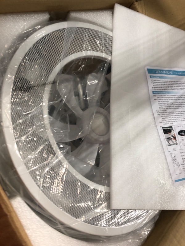 Photo 2 of 19.7" Caged Ceiling Fan With Light, White Flush Mount Low Profile Ceiling Fan with Light, 6 Speeds and Reversible wind, Included 5*2700K Bulbs, Farmhouse Enclosed Ceiling Fan for Bedroom, Kitchen