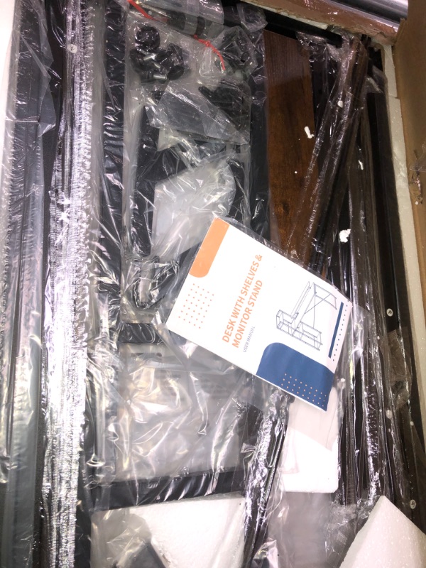 Photo 1 of ODK Reversible Computer Desk with Power Outlets & USB Charging Port, 48 Inch Gaming with Storage Shelves and Monitor Stand, Modern Writing Study Desk for Small Space Bedroom, Rustic Brown Rustic Brown 48 Inch