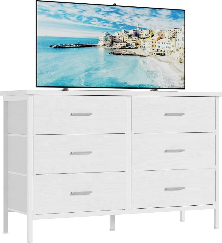 Photo 1 of ***USED - MIGHT BE MISSING PARTS***
BOLUO White Dresser for Bedroom 6 Drawer, Wide for 50" TV 16.5"D x 42.1"W x 29.5"H