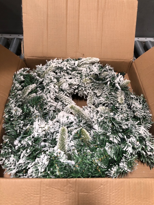 Photo 2 of 24" Snowy Flocked Christmas Wreath with 50 Count Warm White Raspberry Lights, Lighted Artificial Holiday Wreath with UL Listed Plug-in G12 LED String Lights (Warm White G12)