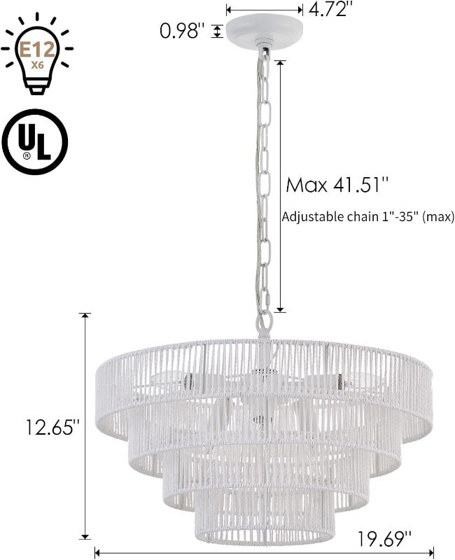 Photo 4 of (READ FULL POST) ELYCCUPA 6-Lights Hand-Woven Rattan Pendant Light 4 Round Transitional Minimalist Boho Large Pendant Light for Kitchen Island Dining Room Living Room Hallway, Dia 20 Inch, UL Listed A-Brass