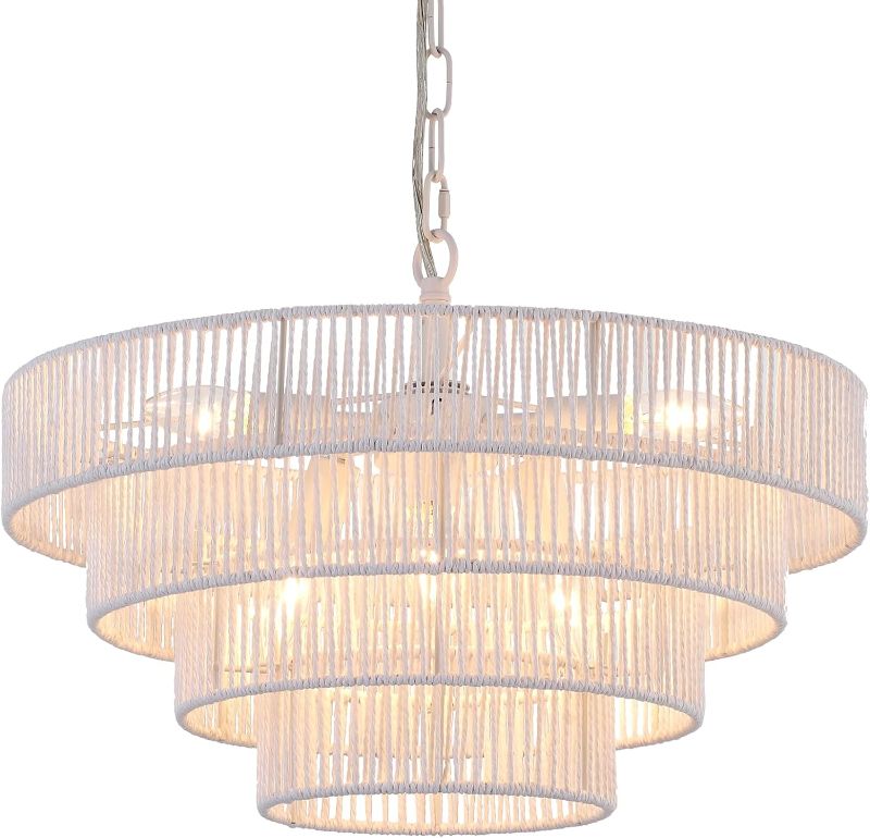 Photo 1 of (READ FULL POST) ELYCCUPA 6-Lights Hand-Woven Rattan Pendant Light 4 Round Transitional Minimalist Boho Large Pendant Light for Kitchen Island Dining Room Living Room Hallway, Dia 20 Inch, UL Listed A-Brass