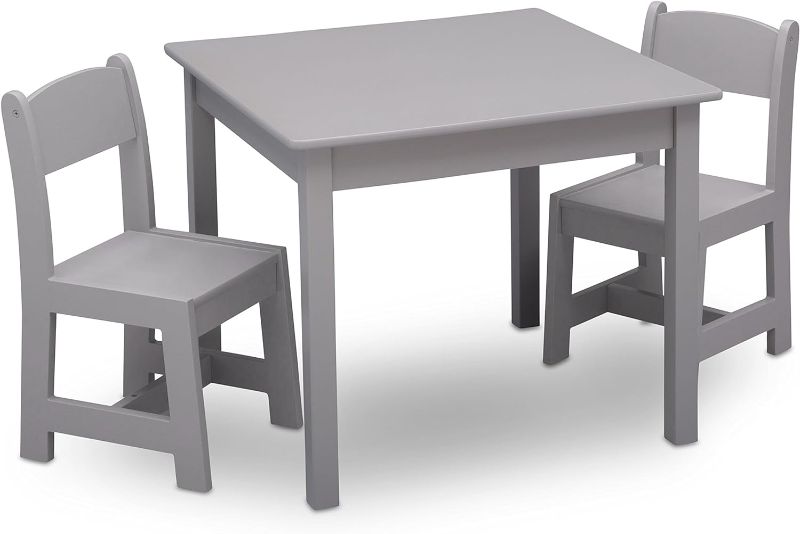 Photo 1 of Delta Children MySize Kids Wood Table and Chair Set (2 Chairs Included) - Ideal for Arts & Crafts, Snack Time & More - Greenguard Gold Certified, Grey, 3 Piece Set
