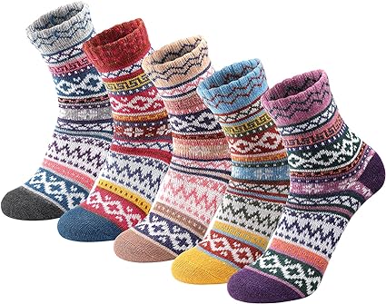 Photo 1 of 5 PAIRS WARM COZY VINTAGE WOOL SOCKS FOR WOMEN 