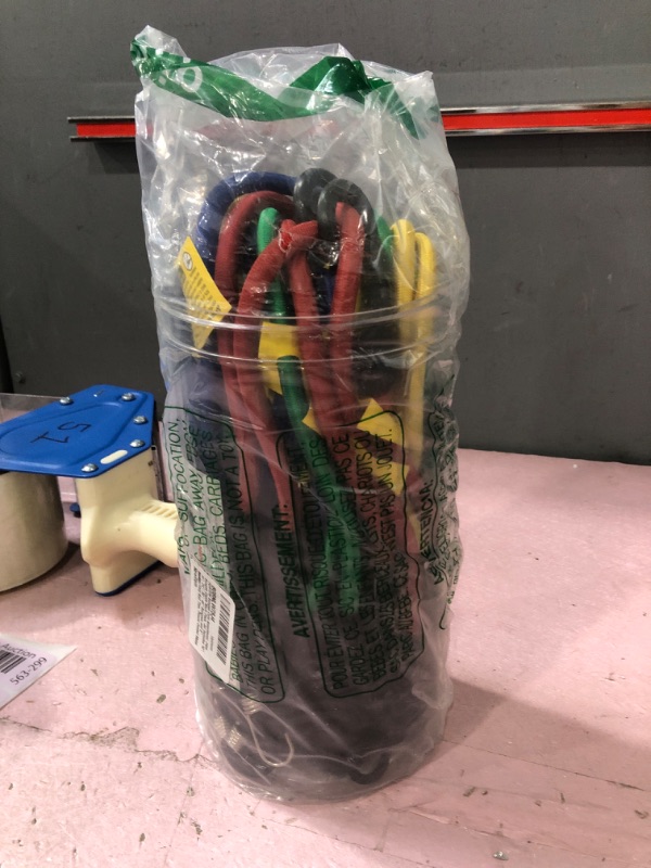 Photo 2 of FORTEM Bungee Cord Assortment, 24pk Bungee Cords Multi Pack, Jar Includes 10", 18", 24", 32", 40" Bungees and 8" Canopy/Tarp Ball Ties, Plastic Coated Metal Hooks Pack of 24