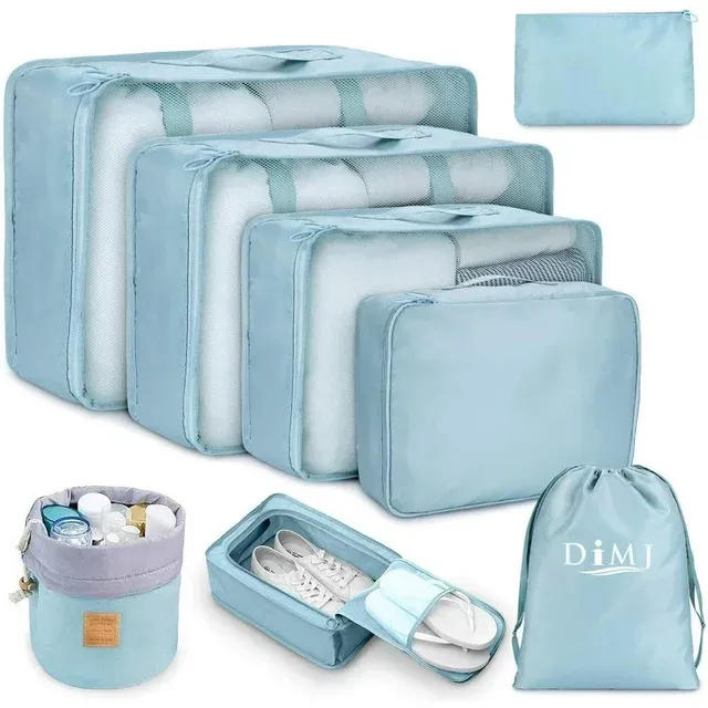 Photo 1 of 
DIMJ Packing Cubes for Travel, 8Pcs Foldable Suitcase Organizer Set for Bra, Socks, Cosmetics with Makeup Bucket Bag, Waterproof Lightweight Travel Cubes Luggage Storage Bag, Light Blue
