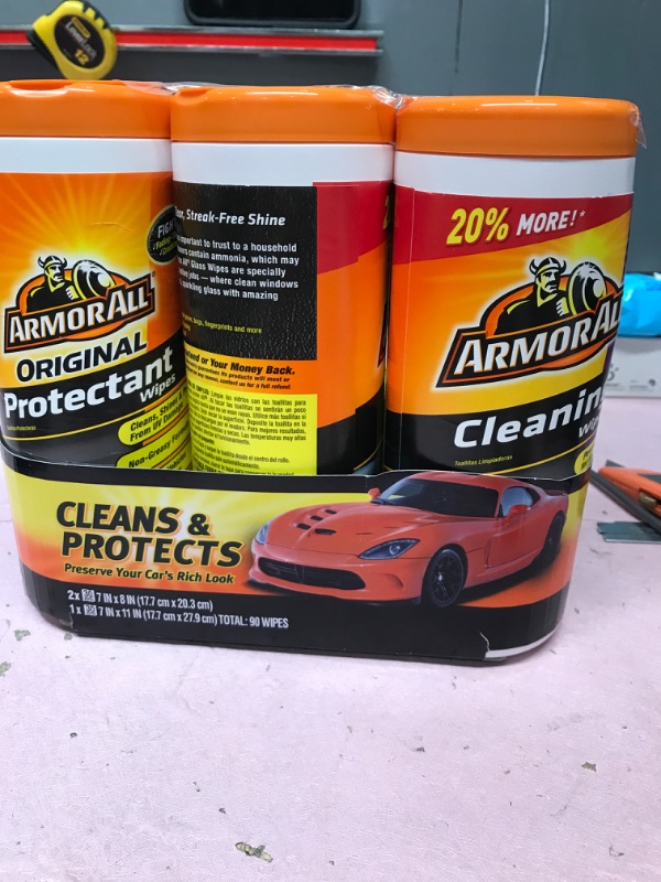 Photo 3 of Car Wipes Multi-Pack by Armor All, Cleans Vehicle Interior and Exterior, Includes Armor All Protectant Wipes, Armor All Glass Wipes, and Armor All Cleaning Wipes, 3-Pack, 30 Car Wipes Each Variety Pack (90 Count)