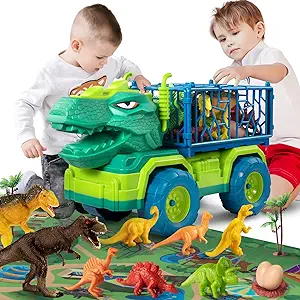 Photo 1 of Deejoy Toy Truck, Dinosaur Transport Car with Dinosaur Toys, Dinosaur Pull Back car, Play mat, Dinosaur Identification Cards, Dinosaur Playset Birthday Gift for Kids Boys Grils 3 4 5 6 7